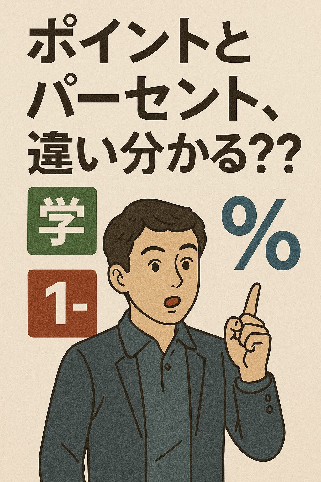 %の記号を指差している人間の画像